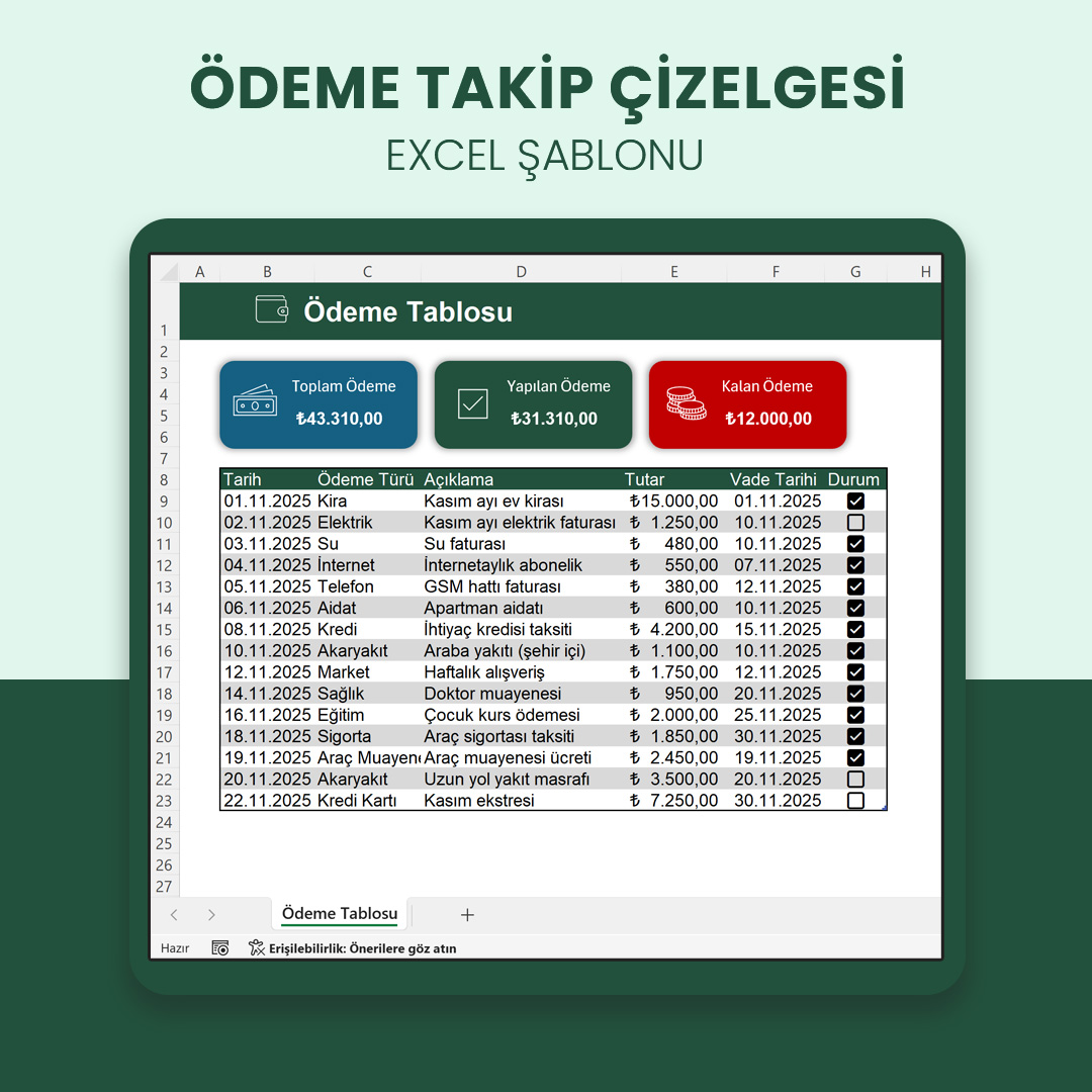 Ödeme Takip Çizelgesi